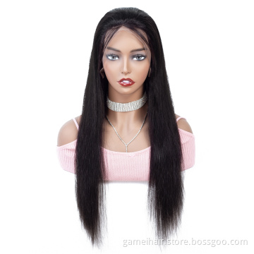 China Human Hair Wig Wholesale Vendor Amzhair Straight Brazilian Cuticle Aligned Hair Lace Front Wig Pre Plucked For Black Women